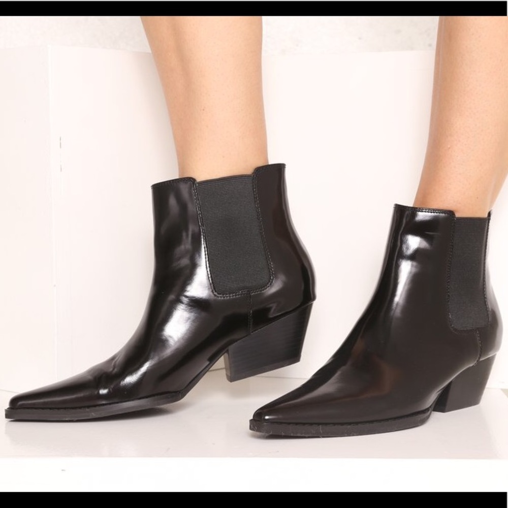 Intentionally Blank Black Patent Chelsea Boots